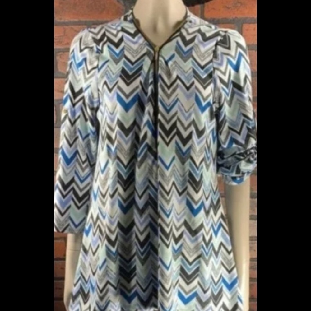 Robert‎ Louis Womens Zip up Blouse White/Black Sz S